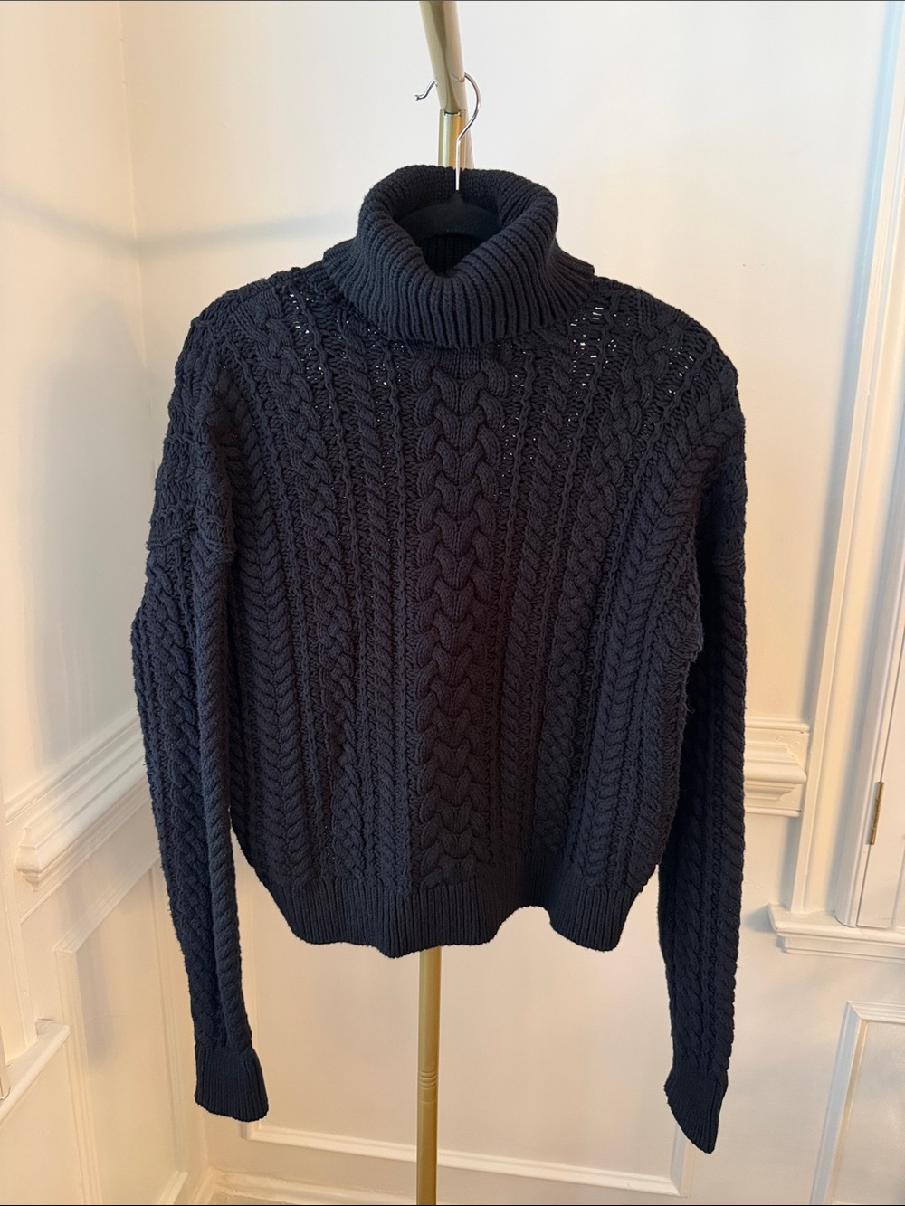 Cable-Knit Turtleneck Sweater - Black